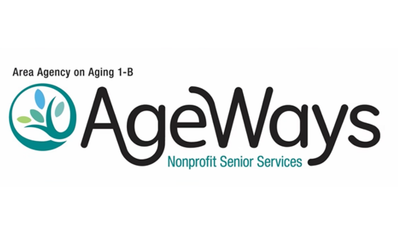 Blue and green tree in a circle and text Area Agency On Aging 1-B AgeWays Nonprofit Senior Services