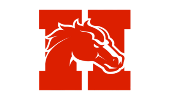 Large red H with a horse's head