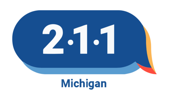Blue and orange text bubble with text 211 Michigan