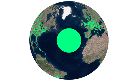 View of Earth with a large green circle superimposed on it