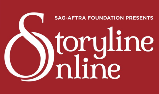 Red background with white text reading SAG-AFTRA Foundation Presents Storyline Online